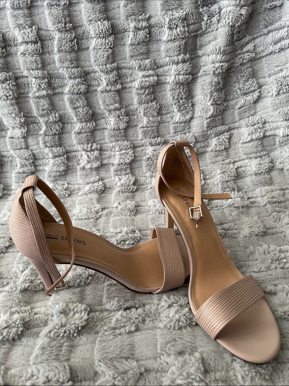 Call It Spring Nude Ribbed Ankle-Strap Block Heels